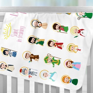 My First Saint Baby Blanket, Childrens Catholic Christmas Gift, Baptism Gift, Infant Swaddle for Boy or Girl