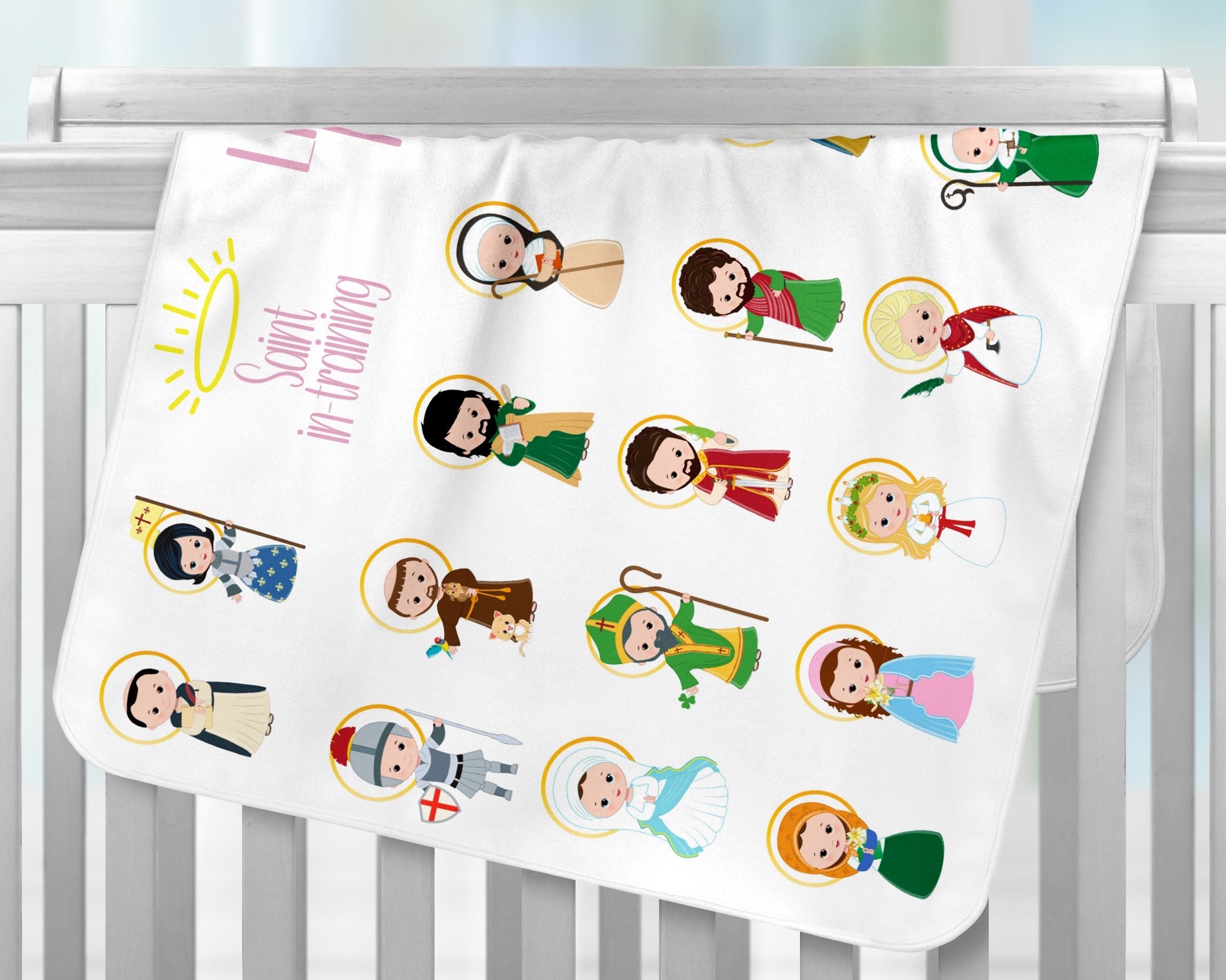 My First Saint Baby Blanket, Childrens Catholic Christmas Gift, Baptism Gift, Infant Swaddle for Boy or Girl