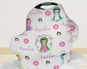 Virgin Mary Nursing Cover, Baby Shower Girl Car Seat Cover, Lightweight Breathable Nursing Cover, Baptism Gift