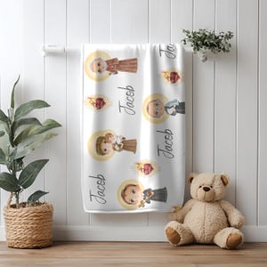 My First All Boy Saint Baby Blanket, Children's Catholic Christmas Gift, Baptism Gift, Infant Swaddle for Boy