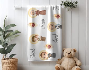 My First All Boy Saint Baby Blanket, Children&#39;s Catholic Christmas Gift, Baptism Gift, Infant Swaddle for Boy