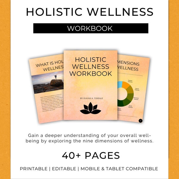 Holistic Wellness Workbook - Self Care, Self Love, Self Help, Health, Handbook, Digital, Instant, Printable, Editable, PDF, Print at Home