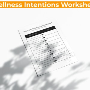 Wellness Intentions Worksheet Holistic Healing Practice for Adults - Therapy, Digital, Instant, Printable, Editable, PDF, Print at Home