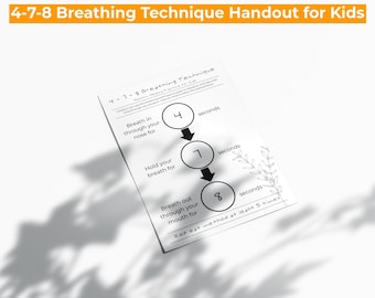 4-7-8 Breathing Technique Handout for Kids & Teens – Printable Mindfulness Guide, Digital PDF, Stress Relief Activity, Instant Download
