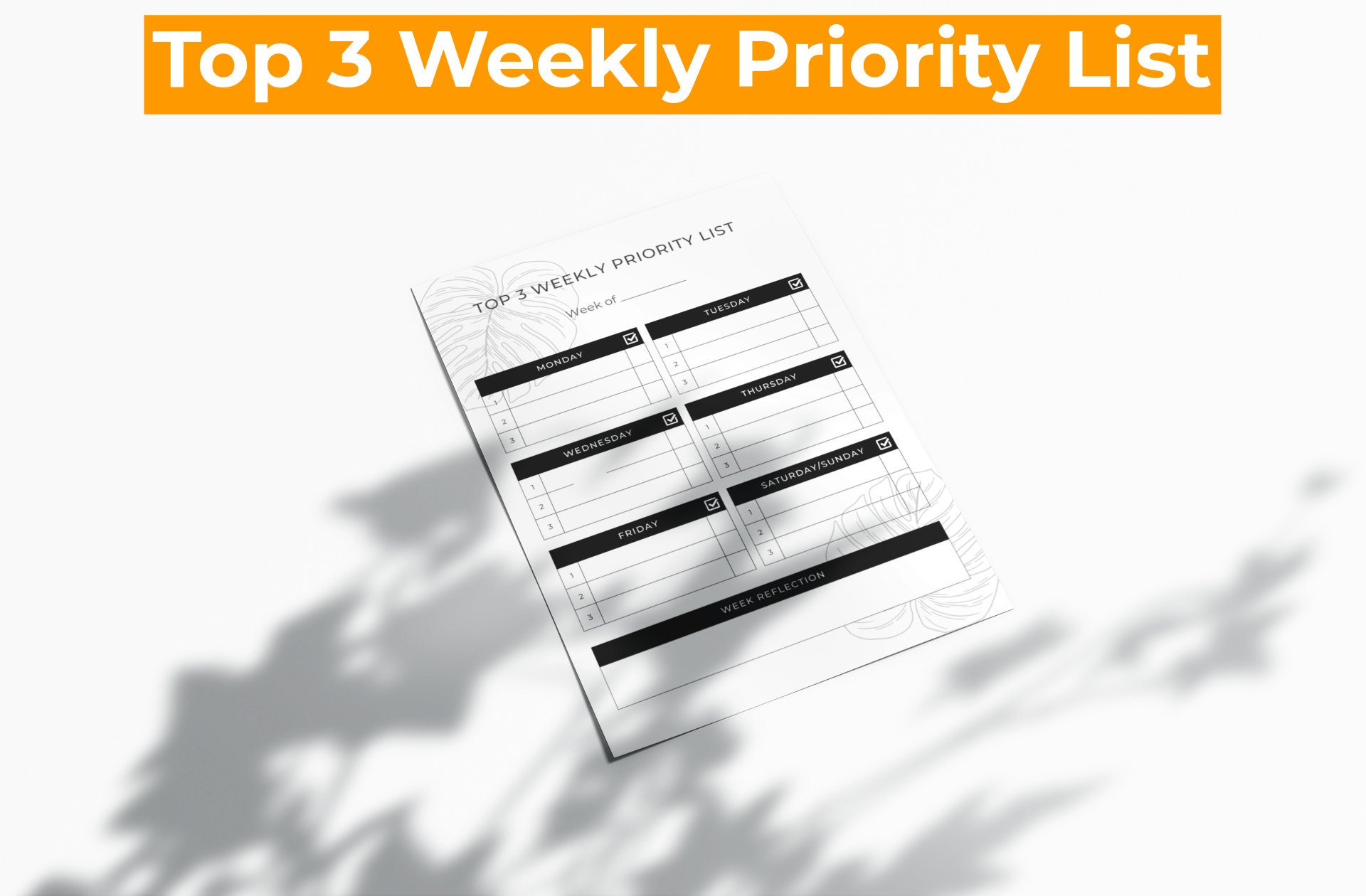 Top 3 Weekly Priority List - Task Priority, To Do List, Daily Priorities, PDF Printable, Planner, Digital Download, Print at Home