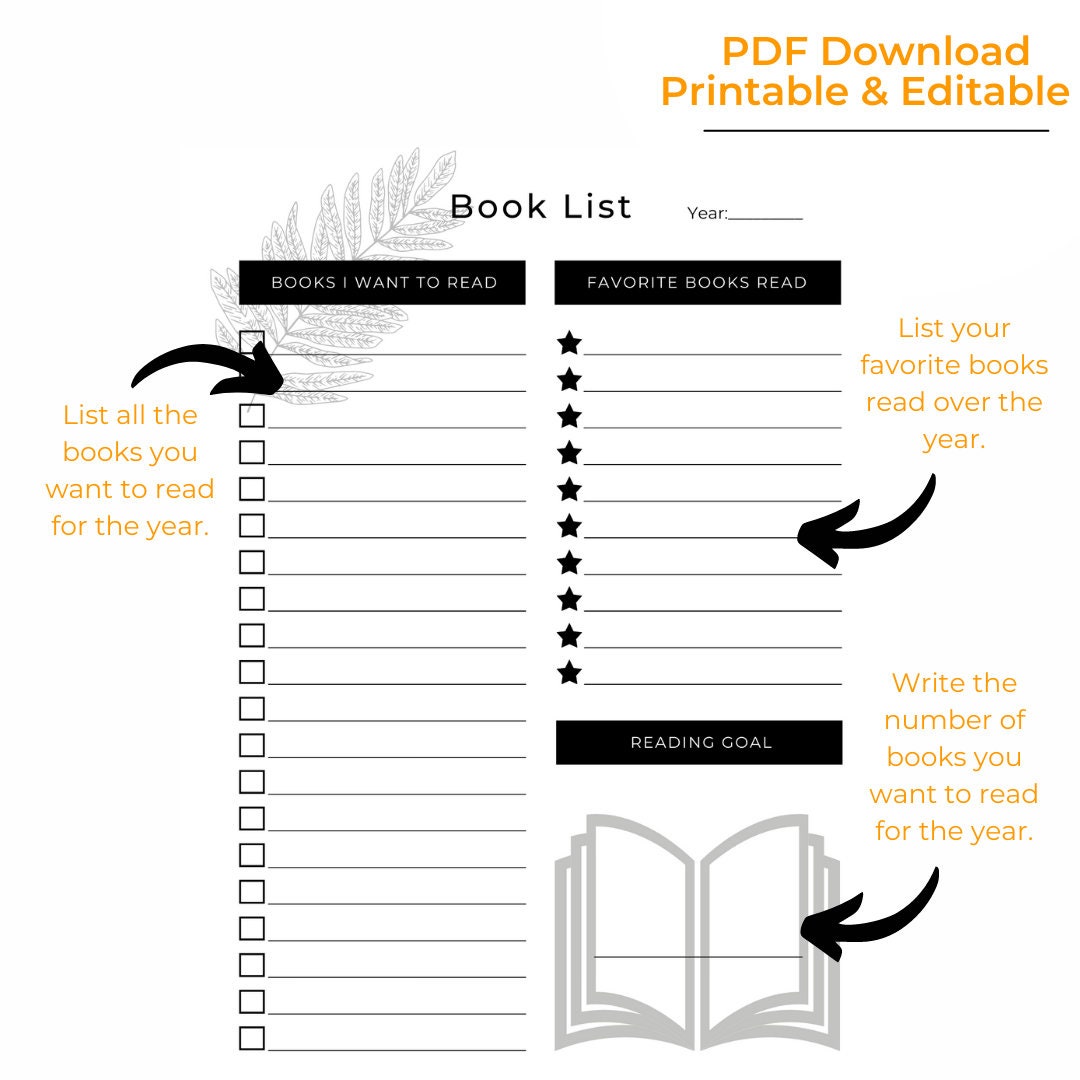 Book List Worksheet – Digital Printable Book Tracker for Teens & Adults ...