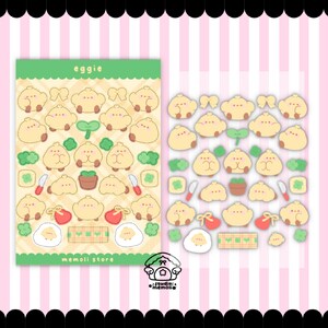 Eggie Chick Sticker Sheet, Cute Aesthetic Deco Stickers for Bujo, Planner, Journal Spread Deco, Kawaii Bear Stickers Bunny Stickers