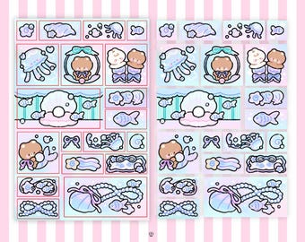 mermaid cove square scene sticker sheet