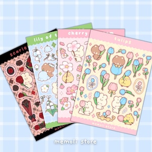 Blumen Blätter (4er Set) | Deko, Planer, Journaling Stickers | Niedliche Kawaii Ästhetik | Sticker Bogen