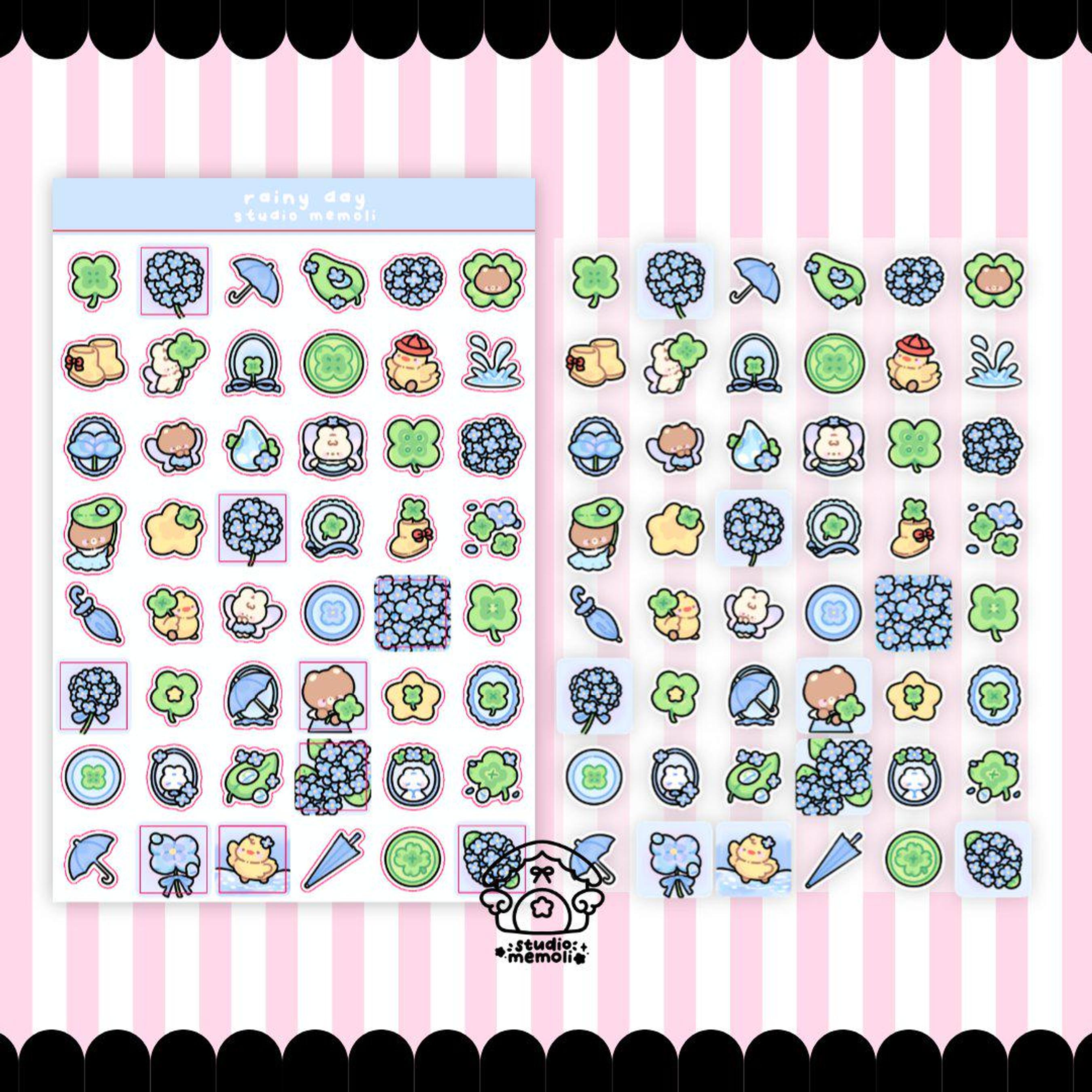 Rainy Day Icon Sticker Sheet, Cute Kawaii Planner Stickers for Journals ...