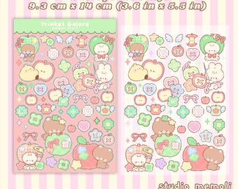 Trinket Galore Apple Sticker Sheet | Cute Cottagecore Sewing & Patchwork Stickers Kawaii Bear Bunny for Bujo Polco Deco Scrapbooking Journal