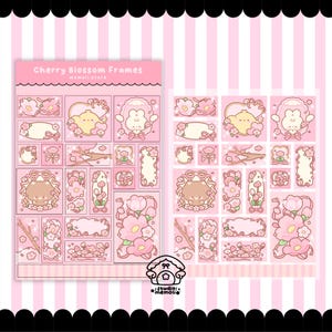 Cherry Blossom Frame Sticker Sheet Kawaii Sakura Stickers Cute Floral Planner Stickers Scrapbook Deco Journal Stickers Spring Theme