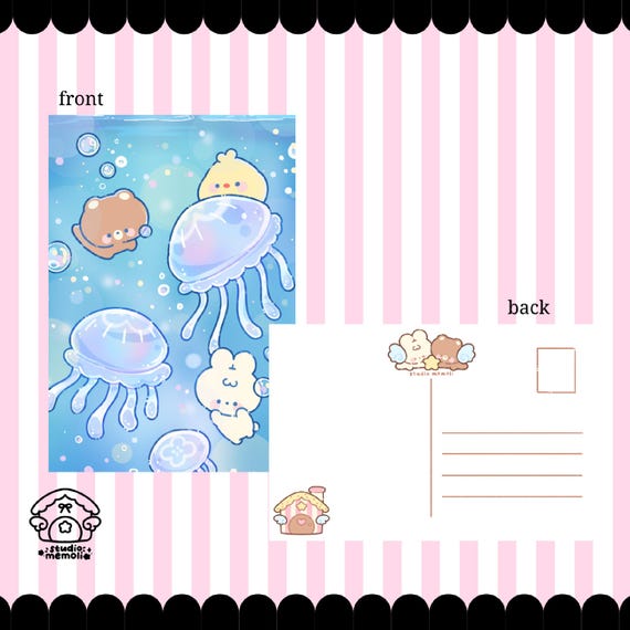 Jellyfish Art Print Postcard, Pastel Ocean Animal Print, Cute Sea Creature Illustration, Cute Desk Decor, Kawaii Stationery Gift Card