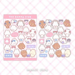 Der Bunny Club | Deko, Planer, Journaling Stickers | Niedliche Kawaii Ästhetik | Sticker Bogen