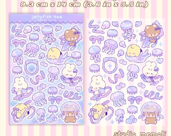 Jellyfish Hue Sticker Sheet | Dreamy Pastel Jellyfish Stickers, Kawaii Bear & Bunny Sea Creature Ocean Animal Journaling Bujo Polco Deco