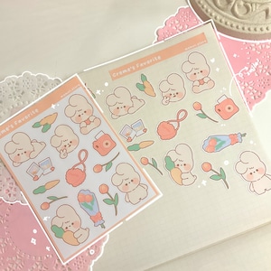 Creme’s Favourites Sticker Bogen | Niedliche Hasen-Aufkleber Planer Aufkleber | Journaling Deko Aufkleber | Niedliche Kawaii Ästhetik | Sticker Bogen