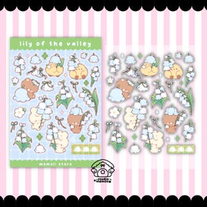 Lily Of The Valley Deco Sticker Sheet, Cute Aesthetic Bear Stickers For Stationery, Bujo Bullet Journal, Bunny Stickers Polco
