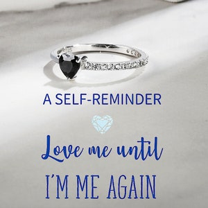 Cut Half Enamel Ring, Self Reminder Ring, Mother Ring, Love Me Until I'm Me Again Heart, Daughter Gift, Sterling Silver Ring, Hearts Ring