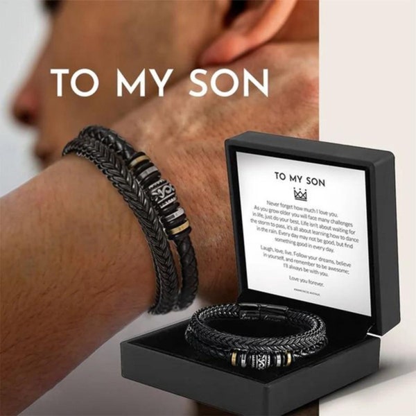 To My Son Men's Bracelet, Men Leather Bracelet, Boyfriend Rope Braided Bracelet, Matching Couple Bracelets, Mom Son Christmas Gifts Ideas