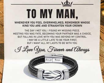 To My Man,I Love You Forever and Always Linked Bracelet,Infinity Leather Knot Bracelet Gift,Personalized Name Bracelet Gifts