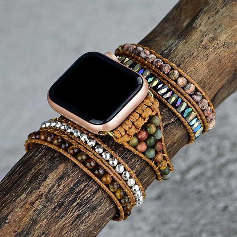 Boho Beaded Watch Band Bracelet for Apple Watch 38mm 44mm,Iwatch Band Strap for Women Man,Wrap Stone Multilayer Watch Wristband Strap image 2