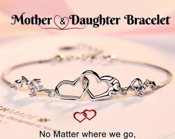 To My Daughter-Mother and Daughter Love Bracelet-No Matter Where We Go We will always be Connected, Heart Bracelets for Women, I Love You