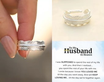 Loss of Husband Memorial Ring, To My Husband In Heaven Plume Ring, Funeral Condolences, Adjustable Rings, Lost Loved Ones, Remembrance Gifts
