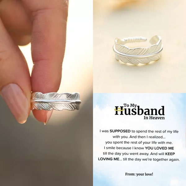 Loss of Husband Memorial Ring, To My Husband In Heaven Plume Ring, Funeral Condolences, Adjustable Rings, Lost Loved Ones, Remembrance Gifts