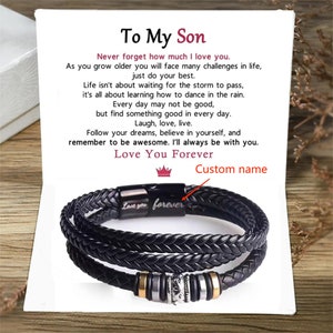 To My Son Braided Leather Bracelet-I Will Always Be With You,Personalized Gift for Him,Christmas Gift,Birthday Gift For Son,Men Bracelet