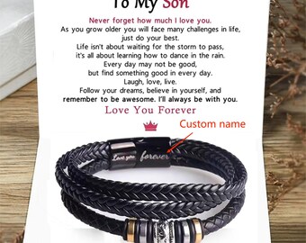 To My Son Braided Leather Bracelet-I Will Always Be With You,Personalized Gift for Him,Christmas Gift,Birthday Gift For Son,Men Bracelet