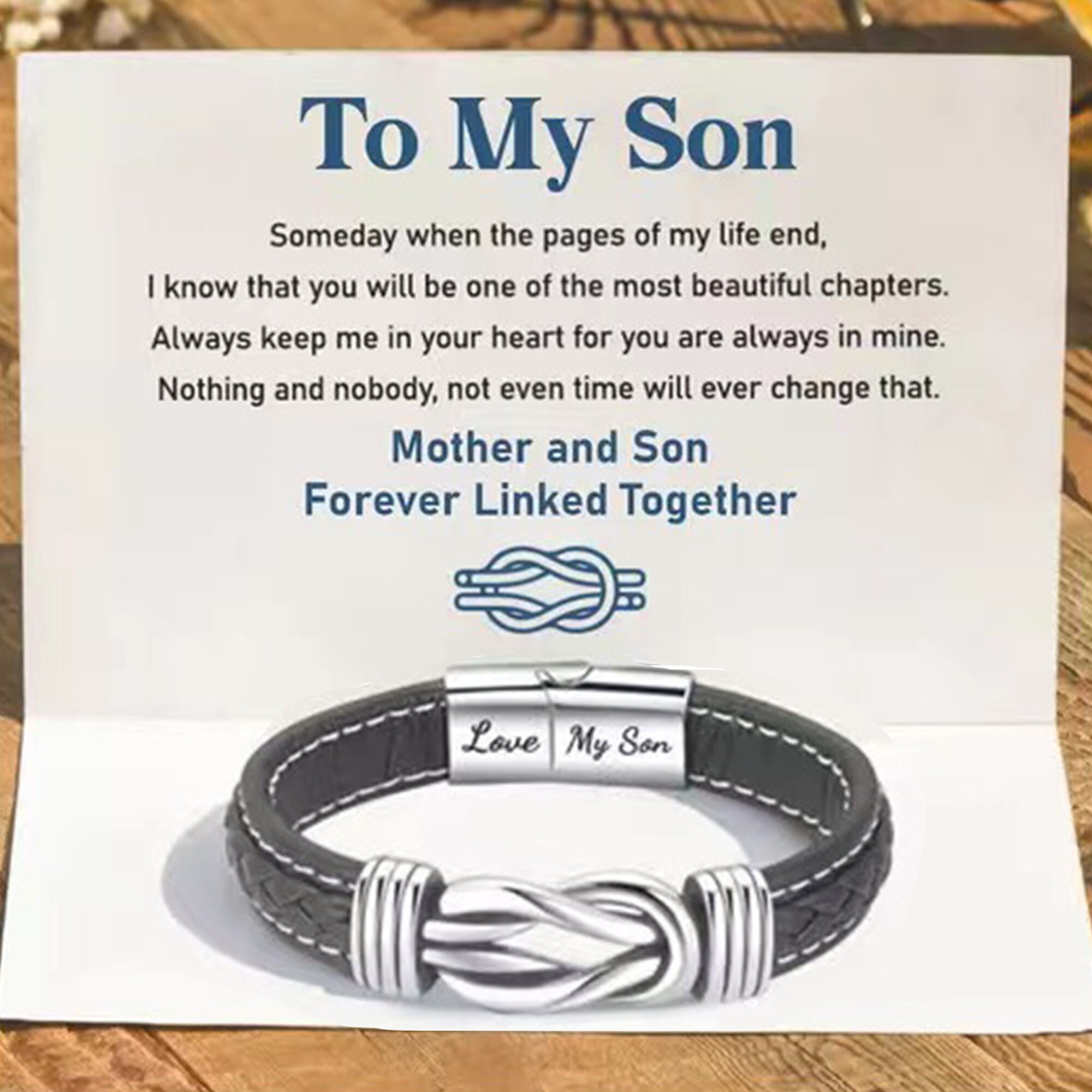 To My Son, Men's Leather Bracelet, Metal Bracelet for Men, Celtic