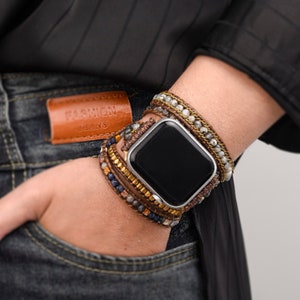 Boho Beaded Watch Band Bracelet for Apple Watch 38mm 44mm,Iwatch Band Strap for Women Man,Wrap Stone Multilayer Watch Wristband Strap