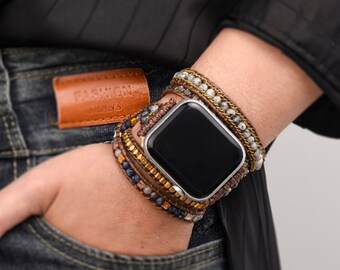 Boho Beaded Watch Band Bracelet for Apple Watch 38mm 44mm,Iwatch Band Strap for Women Man,Wrap Stone Multilayer Watch Wristband Strap