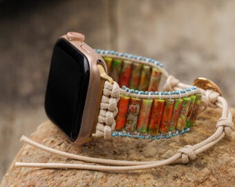 Colorful Apple Watch Band Strap,Boho Watch Band Bracelet,Natural Stone Apple Charm,Women Crystals IWatch Wristband,Wrap Bracelet Watch Band
