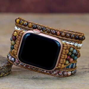 Boho Beaded Watch Band Bracelet for Apple Watch 38mm 44mm,Iwatch Band Strap for Women Man,Wrap Stone Multilayer Watch Wristband Strap image 3