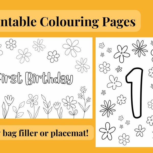 Daisy Birthday Colouring Pages, First Birthday, Colouring Activity, Party Bag Filler, Printable, Daisy Birthday Theme, Kids Activity