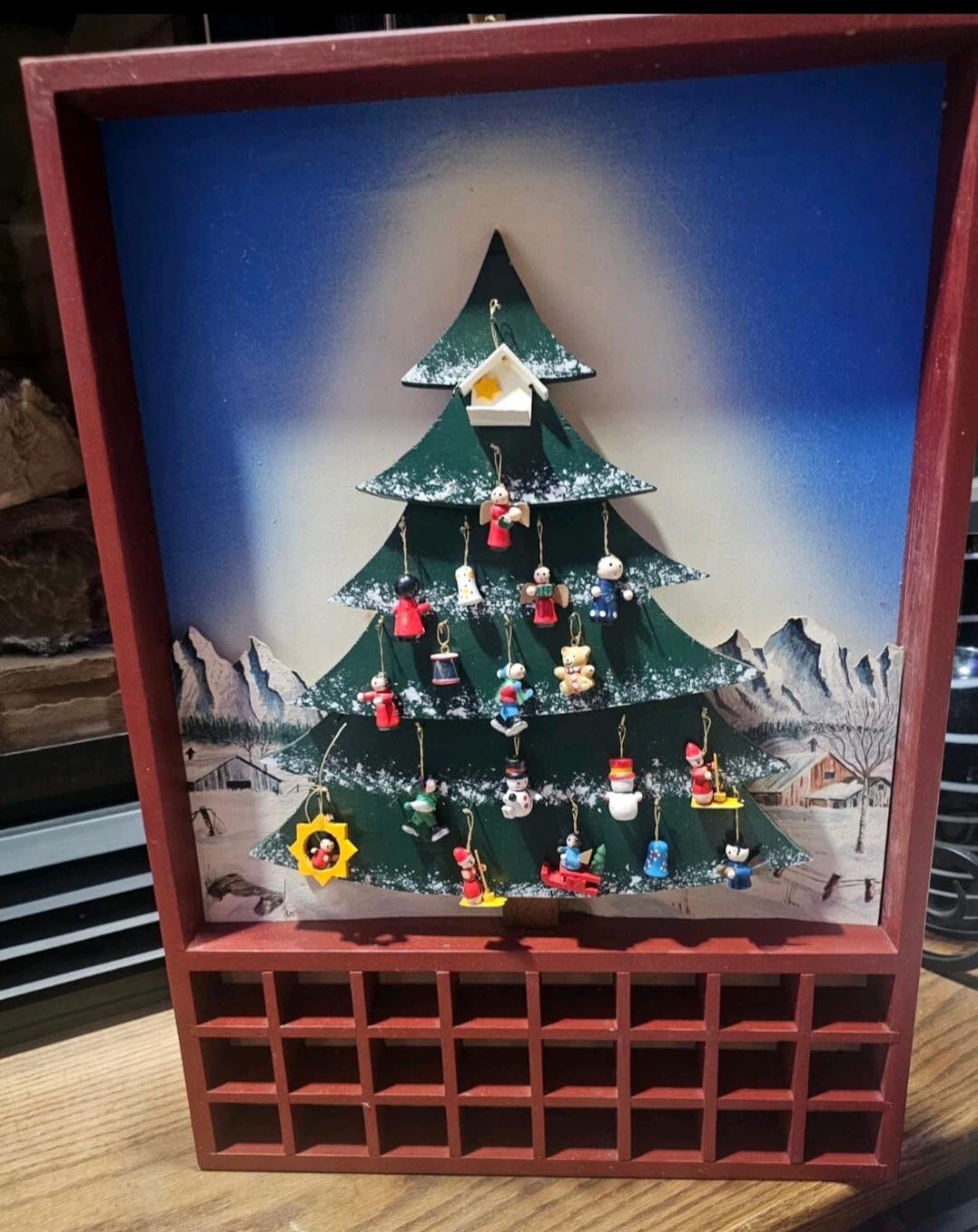 Vtg Geourgeous Big Advent Calendar Wooden XL size