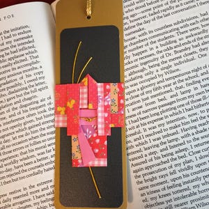 Gold Bookmark Red Floral Kimono