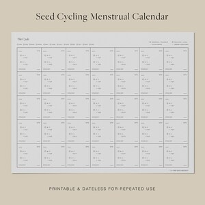 Printable Seed Cycling Calendar Menstrual Cycle Tracking Dateless Clean &amp; Minimal Landscape ...