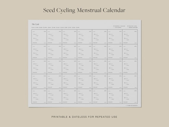 Printable Seed Cycling Calendar Menstrual Cycle Tracking Dateless Clean & Minimal Landscape Letter, A4 Instant Download PDF - Etsy