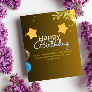 Tarjeta de cumpleaños dorada y simple / Tarjetas de felicitación paisajísticas / Tarjetas felices / Celebrar cumpleaños todos los días / Saludo festivo / Pensativo
