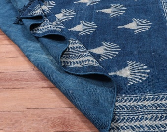 Hand Block Printed Cotton Dhurrie Rug: Indian Aztec Area Rugs
