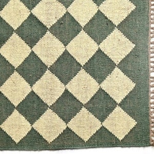 Handwoven Wool And Jute  Rugs, Eco Friendly Bohemian Rug, Navajo Checks Design Rug, Living Room Rug, Outdoor Rug 3x5 ft