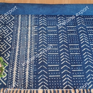 Indigo Cotton Rug ,Hand Block Print Rug,Living & Home Rug,Runner Rug large Area Rug Kilim Handloom Rug