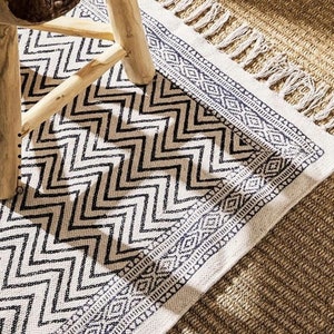 Indian Dhurrie | Hand Block printed Floor Rug, Handmade Rug, Indian Dhurrie rug, Cotton Rug, Area Rug, Aztec Rug