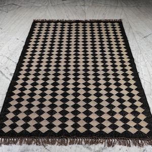 Handmade Wool Jute Rug, Navajo Kilim Rug, Aztec Rug, Accent Rug, Outdoor Rug/Indoor Rug,Checker Mat  Living/Dinning Room