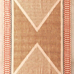 Indian Dhurrie | Hand Block Printed Floor Rug, Handmade Rug, Indian Dhurrie Rug, Cotton Rug, Area Rug, Aztec Rug