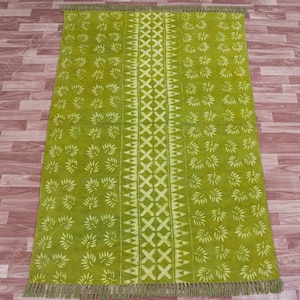 Organic Green Rug  Hand Woven Cotton Flatweave Kilim Rug, Boho Green Rug...Sizes 5x8,6x9,8x10,9x12