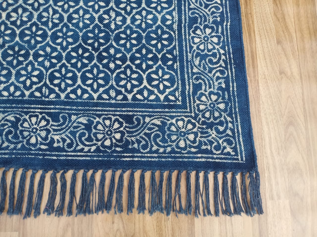 Indigo Hand Block Print Cotton Rug: Handmade Dhurrie Carpet - Etsy