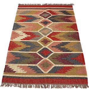 Handmade Wool Kilim Rug, Navajo Kilim Runner Rug, Aztec Rug, Accent Rug, Outdoor/Indoor Rug, Bedroom Rug, wool jute Kilim Rug